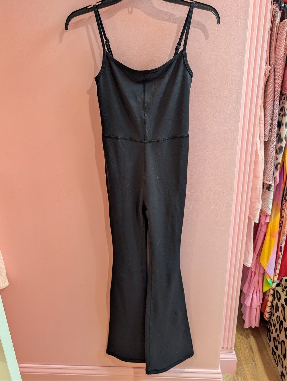 Wilfred Free Divinity Flare Leg Black Spaghetti-Strap Jumpsuit Xs Aritzia